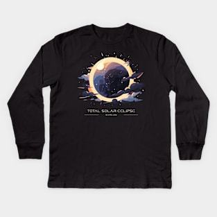 Scenic Solar Eclipse, Astronomical Event Total Solar Eclipse Art Kids Long Sleeve T-Shirt